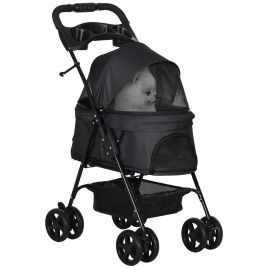 Shelley Foldable Pet Stroller with Adjustable Canopy and Cup Holder - Black