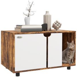 MARON Wooden Cat Litter Box Cabinet - Medium Wood