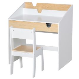 Kids Desk and Chair Set - 2 Pcss with Storage Drawer and Bookshelf