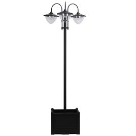 SUNVISTA 189cm 3-head Solar Lamp Post, Street Light with Planter, Automatic-on, 6 Hour Max Outdoor Ready LED Lighting, Black