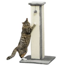 81cm Cat Scratcher, Vertical Full Scratcher with Natural Sisal Rope, Hanging Ball and Soft Plush, Grey