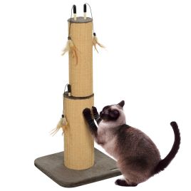 PAWSTER 78cm Tall 2 in 1 Cat Scratching Post with 3 Toy Feathers, Brown
