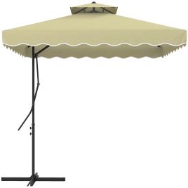 2.5m Square Double Top Garden Parasol Cantilever Umbrella with Ruffles, Beige
