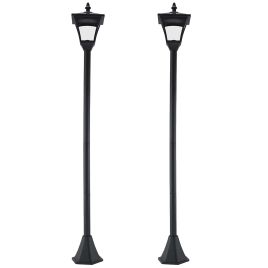Set of 2 Outdoor Garden Solar Post Lamp Sensor Dimmable LED Lantern Bollard IP44 Energy-saving 1.2M Tall, Black