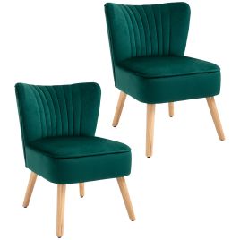 Velvet Accent Chair Occasional Tub Seat Padding Curved Back with Wood Frame Legs Home Furniture Set of 2 Green