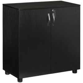 Vinsetto 2-Tier Locking Office Storage Cabinet File Organisation w/ Feet Melamine Coating Aluminium Handles 2 Keys Stylish Black