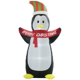 Debbie 243cm Inflatable Penguin Holding Merry Christmas Banner Holiday Yard Decoration with LED Lights Indoor Outdoor Lawn Blow Up Decor