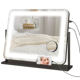 Scott LED Light Tabletop Makeup Mirror with Adjustable Settings - Black