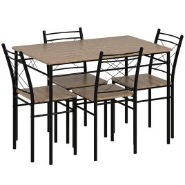 HERON Modern Dining Table Set for 4, Space-Saving 5 Pieces Kitchen Table Set with Rectangle Table and Steel Frame, Oak