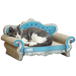 PAWSTER 2 in 1 Cat Scratcher with Catnip for Indoor Cats, 30.5 x 55 x 31.5cm, Light Blue
