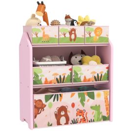 AIVAGO 3-Tier Kids Toy Storage Unit with 6 Removable Storage Boxes, for Playroom, Bedroom, Children's Room, Nursery, Pink