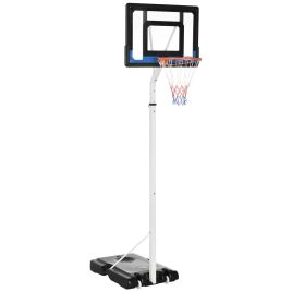 SPORTEDGE 2.1-2.6m Adjustable Basketball Hoop and Basketball Stand w/ Backboard and Weighted Base, Portable on Wheels, White