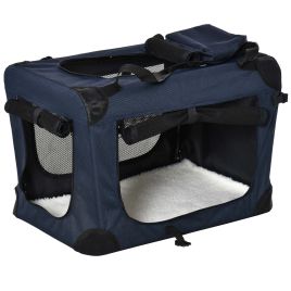Folding Pet Carrier Bag Soft Portable Dog Cat Crate Puppy Kennel Cage House with Cushion Storage Bags Dark Blue