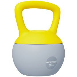 SPORTEDGE Soft Kettlebell, 10kg Kettle Bell with Non-Slip Handle for Home Gym Weight Lifting and Strength Training, Yellow and Grey