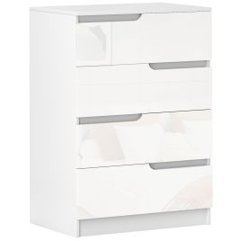 HERON White Chest of Drawers - Medium-sized, Narrow, 4 Drawers, High Gloss Drawers