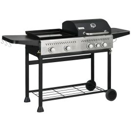 15 kW Gas BBQ Grill and Plancha with Side Burner, Black