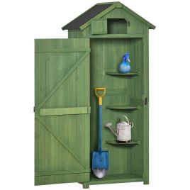 Garden Shed Vertical Utility 3 Shelves Shed Wood Outdoor Garden Tool Storage Unit Storage Cabinet, 77 x 54.2 x 179cm - Green