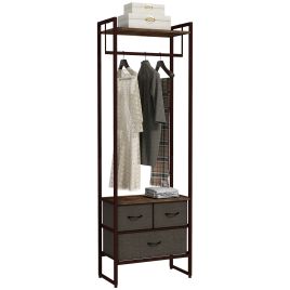 Free Standing Clothes Rail with 3 Fabric Drawers and Storage Shelves, Garment Rack, Hanging Rail for Hallway, Rustic