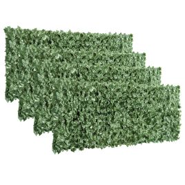 4-Piece Artificial Leaf Hedge Screen Privacy Fence Panel for Garden Outdoor Indoor Decor, Dark Green, 2.4M x 1M