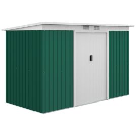 9ft x 4.25ft Corrugated Garden Metal Storage Shed Outdoor Equipment Tool Box with Foundation Ventilation & Doors Deep Green