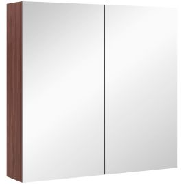 Wall Mounted Glass Bathroom Mirror Cabinet Storage Shelf, 63Wx60Hx13.5T cm-Light Walnut