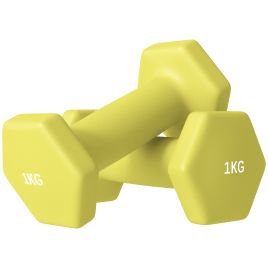 SPORTEDGE 2 x 1kg Hexagonal Dumbbells Weights Set with Non-Slip Grip for Home Gym Workout, Yellow