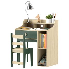 AIVAGO Kids Desk and Chair Set with Storage Shelves and Drawer, Green