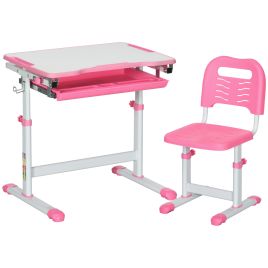 Kids Desk and Chair Set - Adjustable Writing Desk with Drawer - Pink