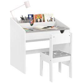 AIVAGO Children Study Table and Chair, Kids Desk and Chair Set with Storage, Pull-out Drawer, Gift for 3-6 Years Old - Grey