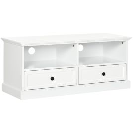 Modern TV Unit Cabinet for TVs up to 45 Inches, TV Stand with Drawers, Open Shelves, Cable Holes for Living Room, White