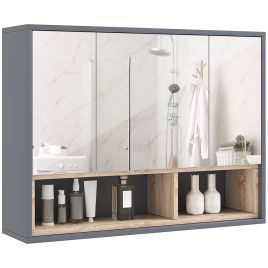 HERON Bathroom Mirror Cabinet, Wall Mounted Bathroom Cabinet with Mirror, 3 Doors and Cupboards, Grey