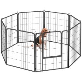 PAWSTER 8 Panels Heavy Duty Dog Playpen with Door Indoor Outdoor, for Medium Dogs, 80cm High