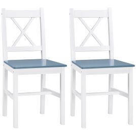 Dining Chairs Set of 2, Pine Wood Kitchen Chairs with Cross Back, Solid Structure for Living Room and Dining Room, White