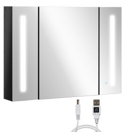 LED Bathroom Cabinet with Mirror, Wall Mounted Dimmable Storage Organiser with 3 Mirrored Doors and Adjustable Shelves