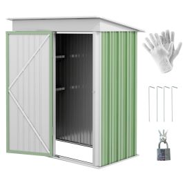 5'x3'x6' Metal Garden Shed Roofed Lean-to Shed for Tool Motor Bike, with Adjustable Shelf, Lock, Gloves, Green
