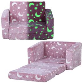Kinsey 2 in 1 Kids Foldable Chair Glow in Dark Stars Moon - Pink