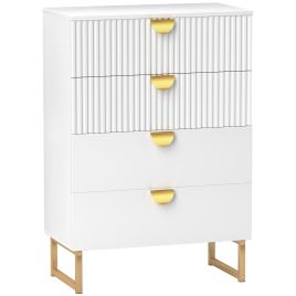 GOLDRAY White Chest of Drawers - Medium-sized, 4 Drawers, Gold Handles