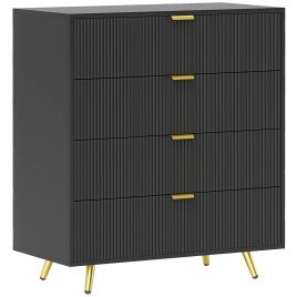 GOLDRAY Black Chest of Drawers - Medium-sized, 4 Drawers, Gold Handles