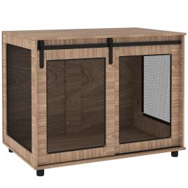 PAWSTER Dog Crate Furniture with Sliding Door for Large Dogs, 98 x 60 x 78cm, Walnut Brown