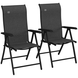 Set of 2 Outdoor Wicker Folding Chairs, Patio PE Rattan Dining Armrests Chair set with 7 Levels Adjustable Backrest, for Camping