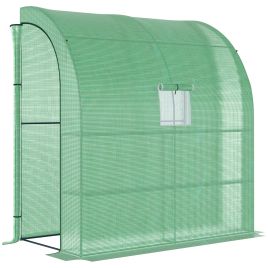 Walk-In Lean to Wall Greenhouse with Windows and Doors 2 Tiers 4 Wired Shelves 200L x 100W x 215Hcm Green