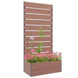 Garden Planter with Trellis for Climbing Plants, Vines, Flowers, Freestanding Raised Bed for Garden, Outdoor, Patio, Planter Box with Drainage Gap, 72x38x150cm, Light Brown