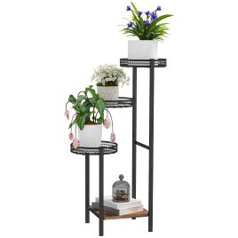 SUNVISTA Four-Tier Steel Plant Stand - Black