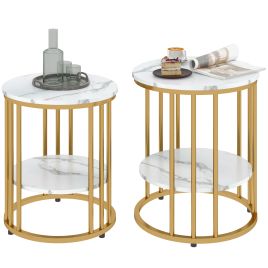 BRINSDEN Marble Effect Coffee Tables Set of 2 - Gold