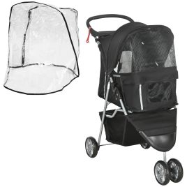 Pet Stroller - Pawzy Pet Travel Stroller with Rain Cover and Cupholder Black 75cm