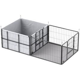PAWSTER 7 Panel Dog Whelping Box, Heavy Duty Dog Playpen with Washable Pee Pads, Windproof Fabric, for Small and Medium Dogs
