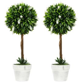 Scott Set of 2 Decorative Artificial Plants Ball Trees for Indoor Outdoor - White