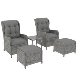 SUNVISTA 5 Pieces Rattan Bistro Set with Adjustable Back, Reclining Wicker Balcony Furniture with Cushions, Light Grey