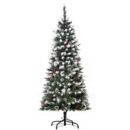 Debbie 5FT Pencil Christmas Tree with Red Berries and Pinecones Holiday Home Indoor Decoration with Foldable Feet Green