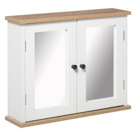 Bathroom Mirror Cabinet Wall Mounted Storage Cupboard with Double Door and Adjustable Shelf, White